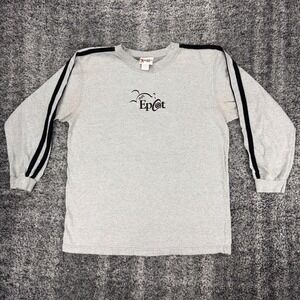 Vtg Walt Disney World Epcot Y2K Men's M Gray Long Sleeve T-Shirt Double Stripe